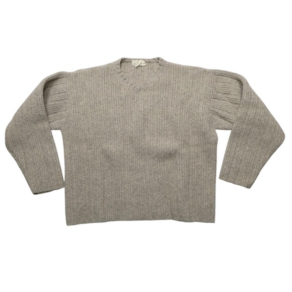 J.CREW Sweaters - J Crew Sweater Womens Small Beige Wool Silk V Neck Ribbed‎ Knit Pullover